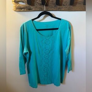 Van Heusen Women's Turquoise Lace cotton top XL